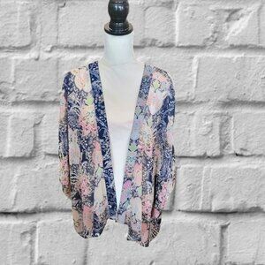 Investments Blue, Pink and Green Batwing Sleeve Kimono in Size L or XL